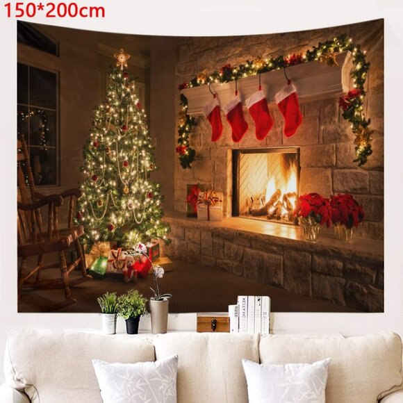 Christmas Tree And Fireplace Printed Tapestry - Picture 3 of 3